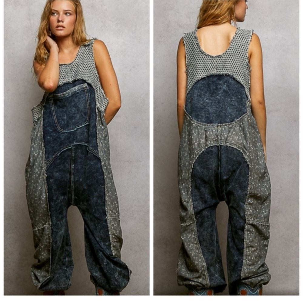 🆕 POL DENIM & GRAY PATCHWORK Overalls